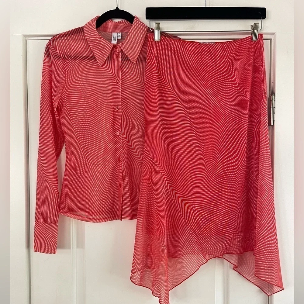 & Other Stories Mesh Skirt/Top Set in Red Wavy Print - XS/S - Picture 1 of 4